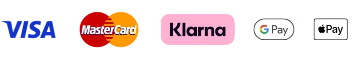 Accepted payment methods: Visa, Mastercard, Klarna, Stripe